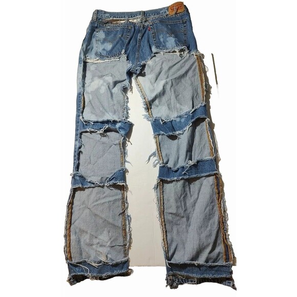 Denim Chaps Style 501 Levi Custom Cut Biker Jeans Distressed Custom VTG Hippie L - Picture 1 of 10